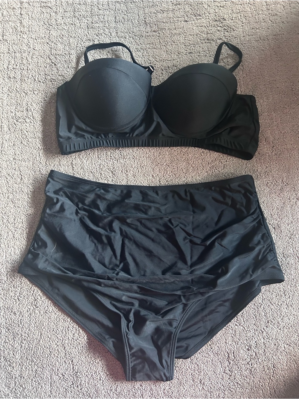 NWT Black Padded Bikini Set - Two Piece High Waisted Swimwear XL